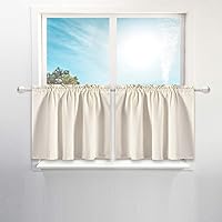 Waffle Weave Half Window Tier Curtains: RV Curtain with 24 Inch Short Length for Small Window in Kitchen & Bathroom, Waterproof and Washable - Cream, W36 inch x L24 inch for Each Panel, Set of 2