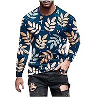 T Shirts for Men Classic Floral Design Graphic Print Pullover Tops Casual Loose Long Sleeve Crew Neck Muscle Shirt