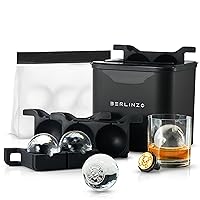 Berlinzo Premium Clear Ice Ball Maker [2024 Upgraded] - 4 Large 2.4-inch Crystal Clear Ice Balls for Whiskey Cocktail, Easy-to-Remove Ice Sphere Mold - Storage Bag & Ice Press Stamp Ring, Black