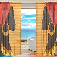 ALAZA Voile Sheer Window Curtain Silhouette African Girl with Earrings Door Way Tulle Curtain Drapes Panels for Living Room Bedroom Kitchen 55x78 inch, Set of 2