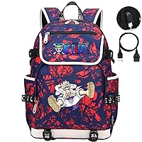 One Piece Graphic Canvas Daypack,Nika Large Capacity Bookbag with USB Charging Port,Classic Backpack for Travel