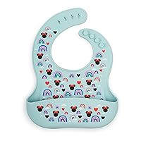 Simple Modern Disney Silicone Bib for Babies, Toddlers | Lightweight Baby Bibs for Eating with Food Catcher Pocket | Soft Silicone with Adjustable Fit | Bennett Collection | Minnie Mouse Rainbow