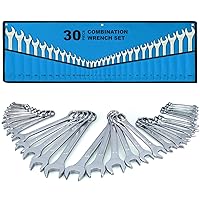 30-Piece Ultimate All-Purpose Combination Wrench Set in Roll-up Pouch | SAE 1/4” to 1”, Metric 6mm to 24mm | Best Value Complete Wrench Set for General Household, Garage, Truck, Car, Travel Emergency