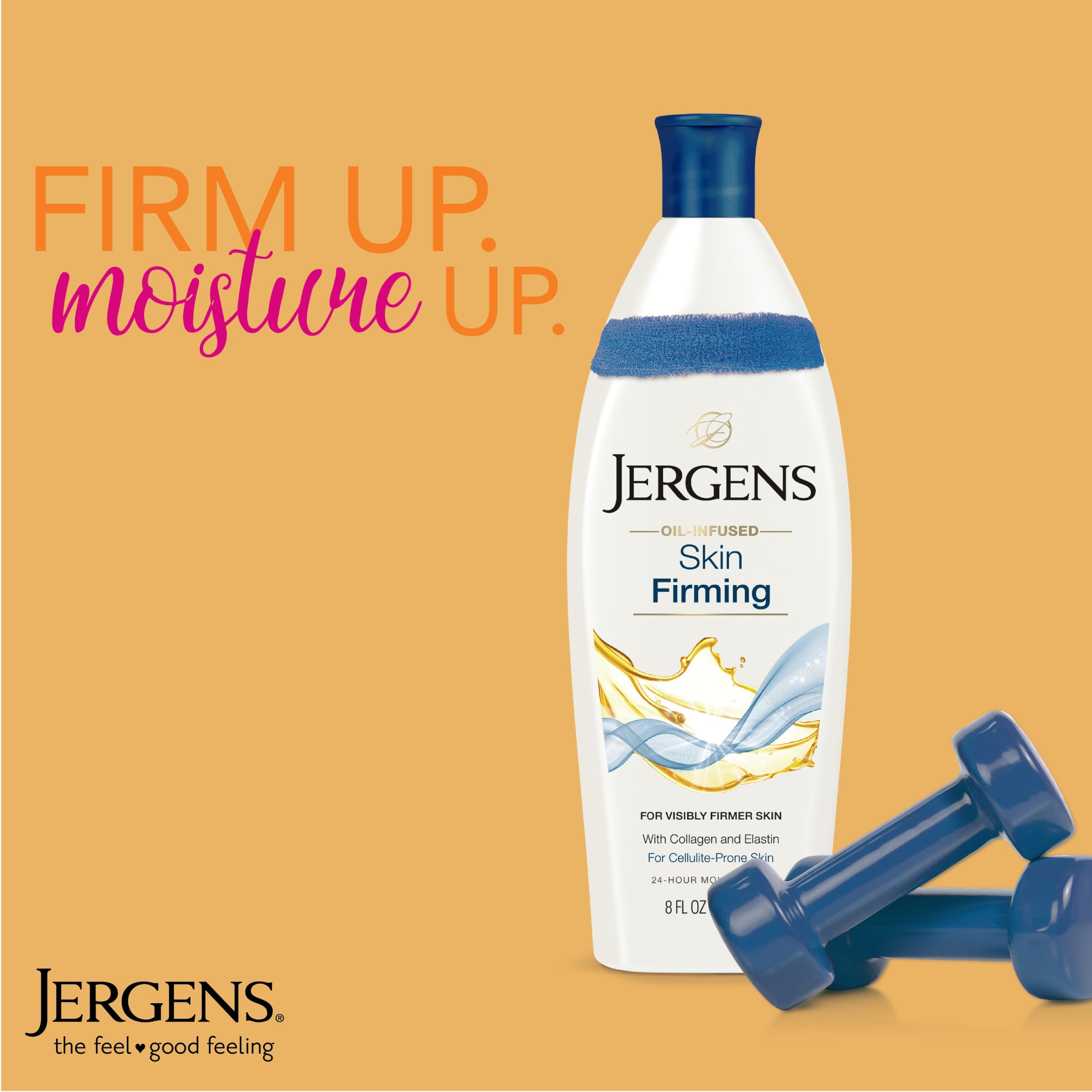 Jergens Skin Firming Body Lotion, Dry Skin Moisturizer with Collagen and Elastin, Deep Moisture, Dermatologist Tested, White 8 Ounces (Pk of 2)