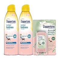 Coppertone WaterBabies SPF 50 Lotion Spray + Pure & Simple Baby Mineral SPF 50 Stick Multipack (6 Ounce Spray, Pack of 2 + 0.5 Ounce Stick)