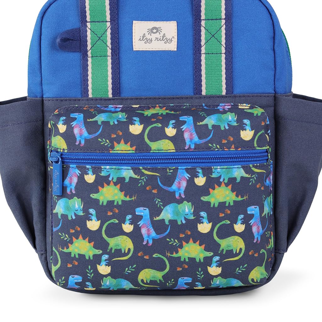 Itzy Ritzy Kid's Toddler Backpack, Blue Dinosaur, Small