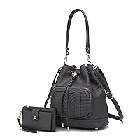 MKF Collection Crossbody Bucket Bag for Women, Drawstring Hobo Shoulder Bags Fashion Handbag Purse with Wristlet Wallet