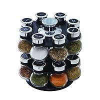 16 Jar Ellington Revolving Countertop Spice Rack with Lift & Pour Caps and Spices Included, FREE Spice Refills for 5 Years: Black and Chrome