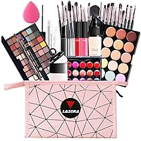 All in One Makeup Kit For Girls Include Eyeshadow Cosmetic Brush Concealer Lipstick Lip Gloss Concealer Stick Mascara Eyeliner Eyebrow Pencil Lip Balm Powder Puff Loose Powder-Makeup Set