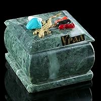 AEVVV Serpentine 'Ural' Casket with Decorative Gemstone - Green Natural Stone Keepsake Box for Souvenirs and Gifts, 2.8 Inch