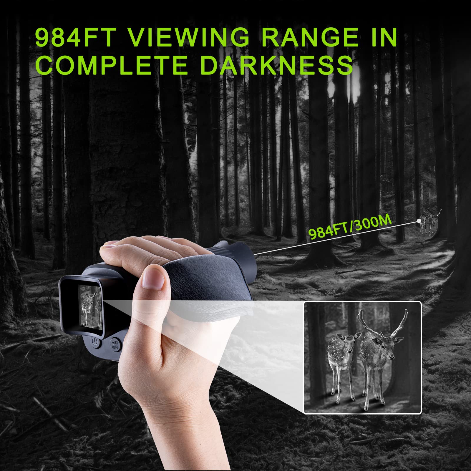 VABSCE Digital Night Vision Monocular for 100% Darkness, 1080p Full HD Video Long Distance Infrared Night Vision Goggles Binoculars for Hunting, Camping, Travel, Surveillance with 32 GB Micro SD Card