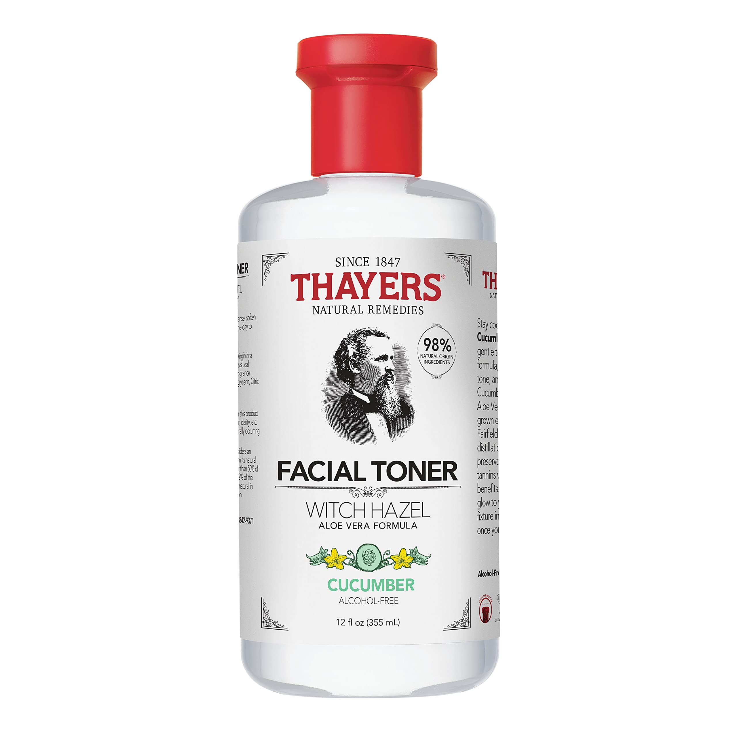 THAYERS Alcohol-Free, Hydrating Cucumber Witch Hazel Facial Toner with Aloe Vera Formula, 12 oz