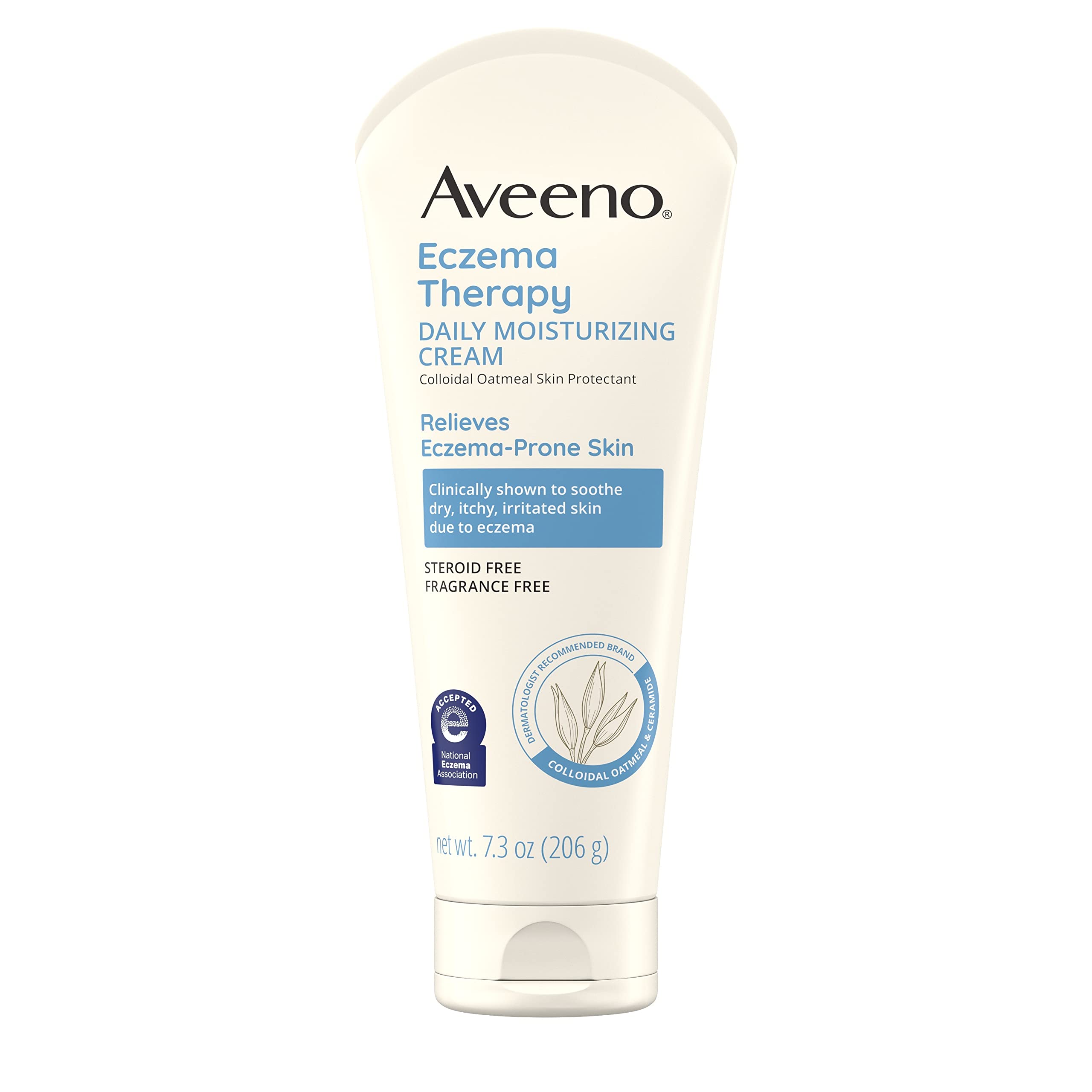 Aveeno Eczema Therapy Daily Moisturizing Cream for Sensitive Skin, Soothing Lotion with Colloidal Oatmeal for Dry, Itchy, and Irritated Skin, Steroid-Free and Fragrance-Free, 7.3 oz