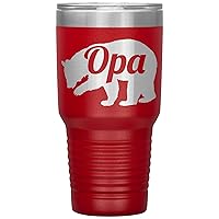 Opa Bear Tumbler - Opa Gift - 30oz Insulated Engraved Stainless Steel Opa Tumbler Cup Red
