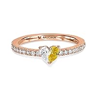 18K Yellow/Rose/White Gold Heart Ring With 0.50 TCW Natural Diamond (Heart Shape, Multi-Colored, VS-SI2 Clarity) Gemstone Rings, Statement Rings For Women Dainty Rings Gift For Her Jewelry For Women