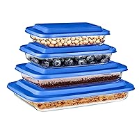 SereneLife Rectangular Glass Bakeware Set - 4 Sets of High Borosilicate with PE Lid, Heat-Resistant, Non-Slip Design, Convenient to Use & Easy to Clean, Elegant Design, Color Blue - SL4PBK36