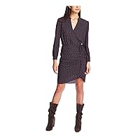 1. STATE Womens Purple Speckle Long Sleeve V Neck Above The Knee Evening Wrap Dress 2