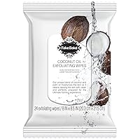 Fake Bake Coconut Oil Exfoliating Face & Body Wipes Gentle Cleansing Cloth Scrubbers Infused Calendula, Chamomile, Aloe, Vitamin E - Skincare & Exfoliator For All Skin Types Women & Men - 24 Count