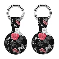 Black Floral Pattern Airtag Holder Case Silicone Airtag Case with Keychain GPS Item Finders Accessories Airtag Tracker Cover 2PCS