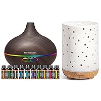 InnoGear 400ml Aromatherpy Diffuser with 10 Essential Oils Set & 150ml Ceramic Diffuser, Oil Diffusers Set with Adjustable Mist 7 Color Lights Waterless Auto Off for Home Office Room, Pack of 2