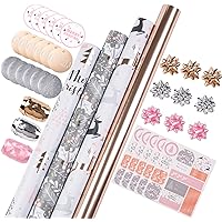 WRAPAHOLIC Christmas Wrapping Paper Set - Rose Gold and Grey Holiday Design with Metallic Foil Shine Wrapping Paper Bundle with Gift Bow & Ribbon & Tag & Sticker