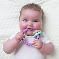 Nuby Natural Wood & Silicone Teether: 3 M+, Heart Bracelet, Pink