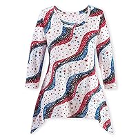 Collections Etc Stars and Stripes 3/4 Sleeve Sequin Sharkbite Top - 4th of July, Patriotic Clothing