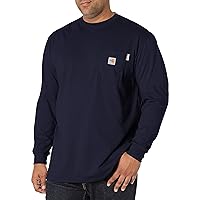 Carhartt mens Flame Resistant Force Cotton Long Sleeve T-shirt (Big & Tall) fashion t shirts, Dark Navy, 3X-Large Tall US