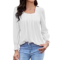 Tanst Sky Womens 2023 Puff Long Sleeve Tops Square Neck Pleated Shirts Casual Loose Tunic Blouses