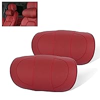 SANRILY 2 Pack Premium Leather Memory Foam Car Neck Pillow Universal Neck Support Pillow for Driver or Front Passenger Seat and Home Adjustable Car Headrest Pillow Red