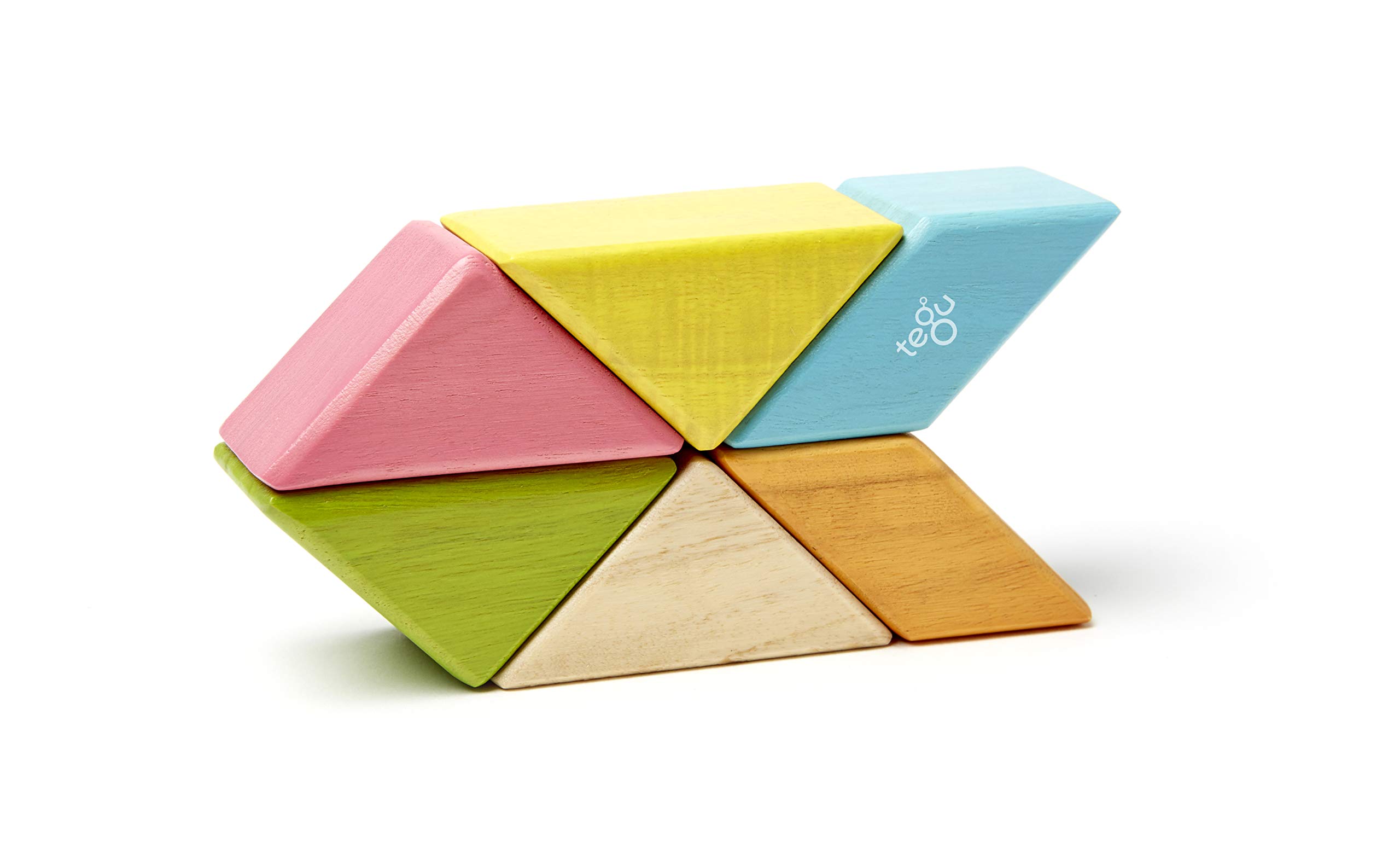 6 Piece Tegu Pocket Pouch Prism Magnetic Wooden Block Set, Tints
