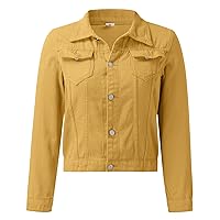 Women's Denim Jackets Basic Long Sleeves Button Regular Fit Jean Jacket Solid Color Lapel Coat with Pockets