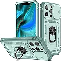 Case for iPhone 13/13 Mini/13 Pro/13 Pro Max, Full Body Heavy Duty Shockproof Protective Cover with Metal Ring Kickstand Magnet Mount with Slide Camera Cover