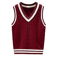 FEESHOW Toddler Boys Kids Cotton Casual V Neck Sweater Vest Sleeveless Pullover Knitted Waistcoat