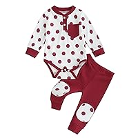 DuAnyozu Newborn Infant Baby Girl Outfits Polka Dot Long Sleeve Ribbed Romper Tops and Pants Fall Winter 2Pcs Clothes Set