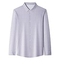 Men Long Sleeve Seamless Business Casual Shirt Regular Button Collar Dress Shirt Wrinkle Free Pinplaid Shirt