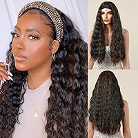 Allbell Long Black Wig with Headband Synthetic Wig with Auburn Highlight Headband Wigs for Women for Daily Party Use,Wavy Headbnad Wigs for Mother Friends Lover