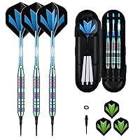 Darts Plastic Tip Set - 18g 21g Colorful Rainbow Soft Tip Darts 50 Anti-Loose O-Rings 6 Shaft (Aluminum/Nylon 45mm) 6 Durable Flights Extra 50 Soft Tips Electronic Dartboard