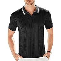 GRACE KARIN Men's Knitted Polo Shirt Short Sleeve Casual Muscle Golf Shirts