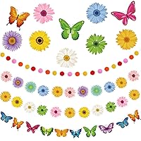4Pcs Spring Banner Decorations Spring Flowers Butterfly Garland Kits Sun Flowers Hanging Swirl Birthday Party Supplies for Spring Easter Classroom Blackboard Indoor Outdoor Home Mantel Wedding Decor