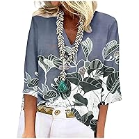 Graphic Tees for Women, Women Summer Fashion 3/4 Sleeve Tops Casual Funny Workout Print V Neck Tee Shirt