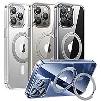 Danmus® for iPhone 15 Pro Case Clear with 360° Ring Stand [Compatible with MagSafe] [Non-Yellowing] [Military Drop Protection] Shockproof Magnetic Phone Case, EasyRelax Kickstand, Clear