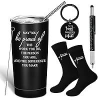 Gerrii Set of 4 Teacher Appreciation Gifts for Men 20 oz Stainless Steel Tumbler with Lid Straw Thank You Socks Inspirational Keychain Metal Pen Father's Day Gifts for Professor Employee(Black)