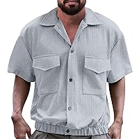 Mens Short Sleeve Button Down Shirts Casual Stylish Regular Fit Summer Breathable Cargo Work Shirts with Pockets