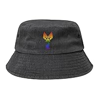 Gay Furry Pride Washed Denim Bucket Cap Fishing Sunhat Vintage Wide Brim Hiking Cowboy Hat