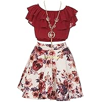 BNY Corner 3 Pieces Girls Ruffle Top Floral Skirt Party Clothing Dress Set