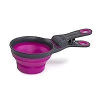 Pets Collapsible KlipScoop Collapsible Dry Dog Food Scoop and Dog Food Bag Clip, 1 Cup Capacity, Fuchsia
