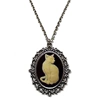 Victorian Vault Cat Cameo Steampunk Gothic Pendant Necklace on Chain