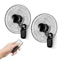 16 inch Wall Mount Fan with Remote Control - 2 Pack, 3-Speed and 3 Modes, Timer Function, Adjustable Head, Oscillating Fan for Home and Office - Black