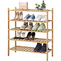 5-Tier Bamboo Shoe Rack for Entryway, Stackable | Foldable | Natural, Shoe Organizer for Hallway Closet, Free Standing Shoe Racks for Indoor Outdoor
